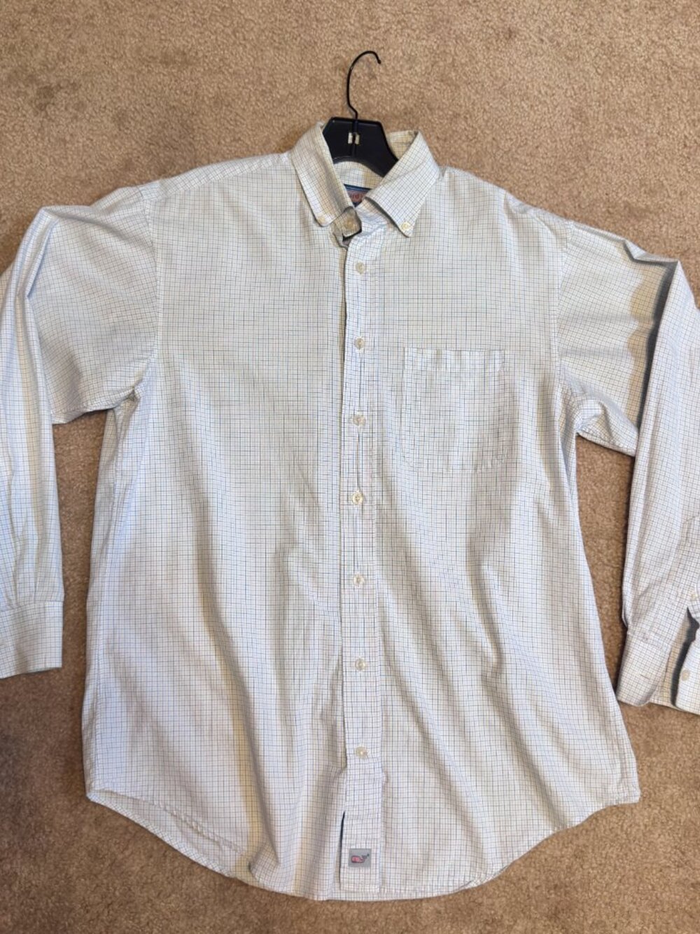 Mens White & Blue Plaid Vinevard Vines Button Shirt Pre-Owned Sz-M